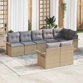 Conjunto de sofá de jardín con cojín 8 pcs Beige Poliratán