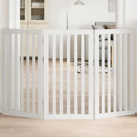 Puerta para perros plegable 3 paneles madera álamo blanca 150cm by , Dog kennels and fences - Ref: Foro24-352246, Price: 69,5...
