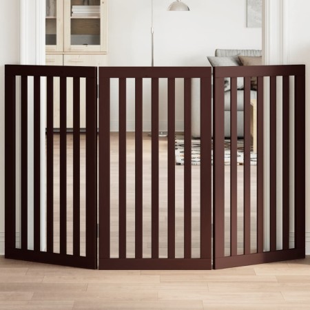 Folding dog gate with 3 panels made of brown poplar wood, 150cm. by , Dog kennels and fences - Ref: Foro24-352262, Price: 74,...