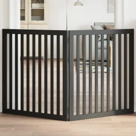 Folding dog gate with 2 panels, made of black poplar wood, 160 cm. by , Dog kennels and fences - Ref: Foro24-352258, Price: 7...