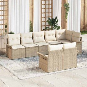 Conjunto de sofá de jardín con cojín 8 pcs Beige Poliratán