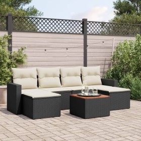 Set de comedor de jardín 7 pzas y cojines ratán sintético negro de , Conjuntos de jardín - Ref: Foro24-3256574, Precio: 392,1...