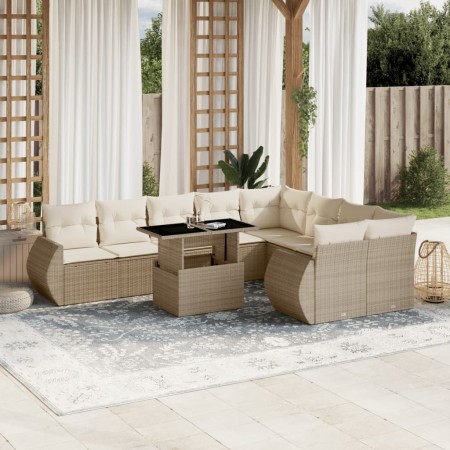 Garden sofa set with beige cushions, 10 pieces, synthetic rattan by , Garden sets - Ref: Foro24-3268758, Price: 767,90 €, Dis...