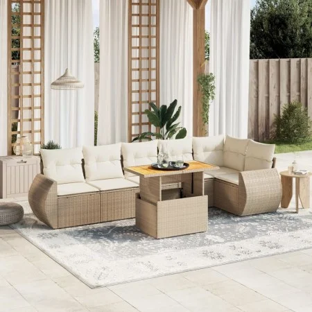 Garden set with 7 pieces of sofas and beige synthetic rattan cushions. by , Garden sets - Ref: Foro24-3272206, Price: 559,69 ...
