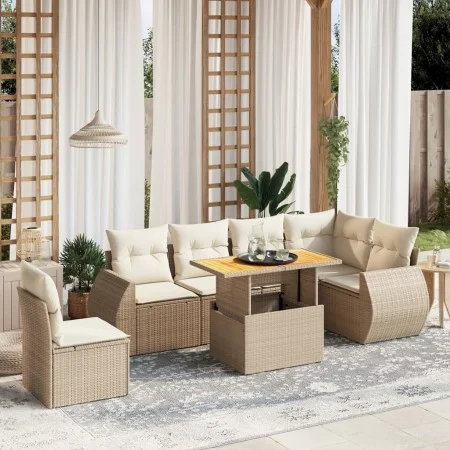 Set sofás de jardín 7 piezas y cojines ratán sintético beige by , Garden sets - Ref: Foro24-3272220, Price: 558,48 €, Discoun...