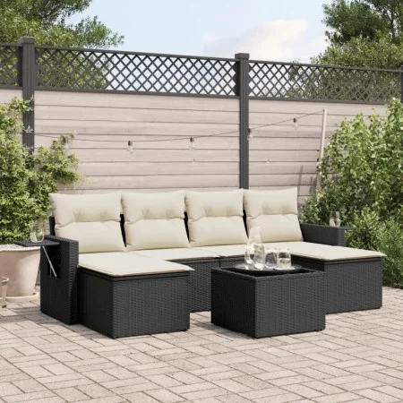 Set de comedor de jardín 7 pzas y cojines ratán sintético negro by , Garden sets - Ref: Foro24-3252863, Price: 401,85 €, Disc...