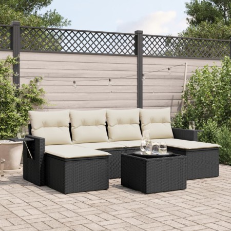 Set de comedor de jardín 7 pzas y cojines ratán sintético negro by , Garden sets - Ref: Foro24-3252863, Price: 401,56 €, Disc...