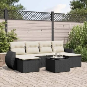 Set de comedor de jardín 7 pzas y cojines ratán sintético negro by , Garden sets - Ref: Foro24-3254063, Price: 420,16 €, Disc...