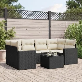 7-piece garden dining set with black synthetic rattan cushions by , Modular outdoor sofas - Ref: Foro24-3251053, Price: 445,3...