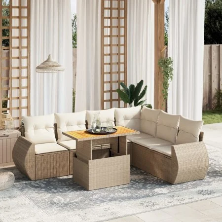 Set of 7-piece garden sofas and beige synthetic rattan cushions by , Garden sets - Ref: Foro24-3272213, Price: 559,15 €, Disc...