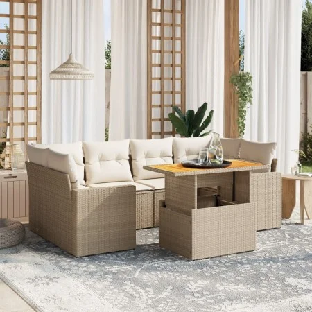 Garden set with 7 pieces of sofas and beige synthetic rattan cushions. by , Garden sets - Ref: Foro24-3271212, Price: 535,26 ...