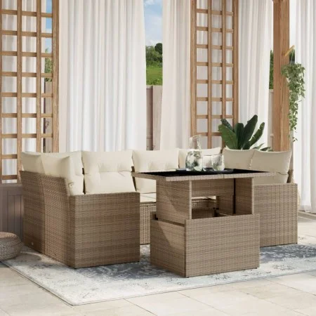 Set sofás de jardín 7 piezas y cojines ratán sintético beige by , Garden sets - Ref: Foro24-3267128, Price: 543,07 €, Discoun...