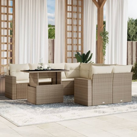 Set de sofás de jardín 9 pzas con cojines ratán sintético beige by , Garden sets - Ref: Foro24-3267168, Price: 640,25 €, Disc...