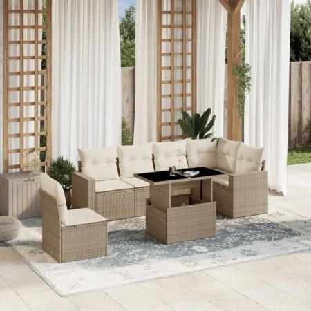 Set sofás de jardín 7 piezas y cojines ratán sintético beige de , Conjuntos de jardín - Ref: Foro24-3267308, Precio: 521,50 €...