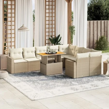 Garden sofa set with beige cushions, 10 pieces, synthetic rattan by , Garden sets - Ref: Foro24-3271471, Price: 706,40 €, Dis...