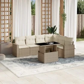 Set of 7-piece garden sofas and beige synthetic rattan cushions by , Garden sets - Ref: Foro24-3267298, Price: 522,09 €, Disc...