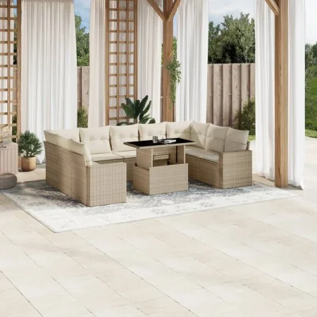 Garden sofa set with beige cushions, 10 pieces, synthetic rattan by , Garden sets - Ref: Foro24-3267478, Price: 717,42 €, Dis...