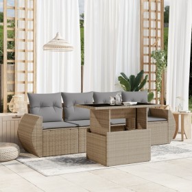 Juego de sofás jardín con cojines 5 pzas ratán sintético beige de , Conjuntos de jardín - Ref: Foro24-3268359, Precio: 361,50 €