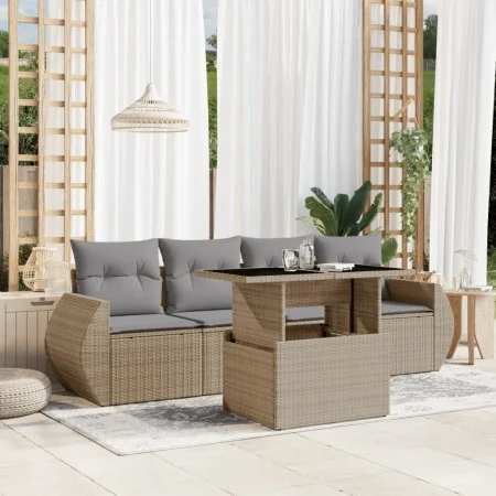 Juego de sofás jardín con cojines 5 pzas ratán sintético beige by , Garden sets - Ref: Foro24-3268359, Price: 379,23 €, Disco...