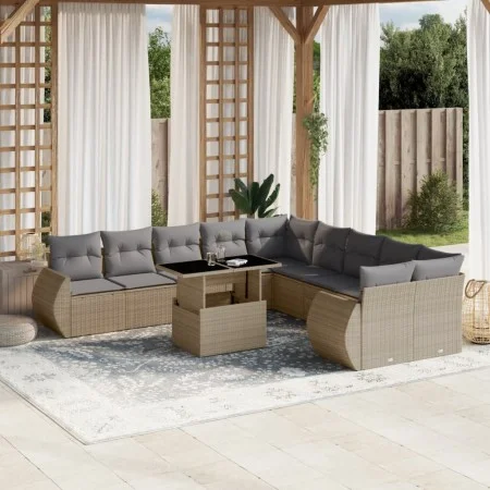 Set de sofás de jardín 11pzas con cojines ratán sintético beige by , Garden sets - Ref: Foro24-3268799, Price: 809,13 €, Disc...