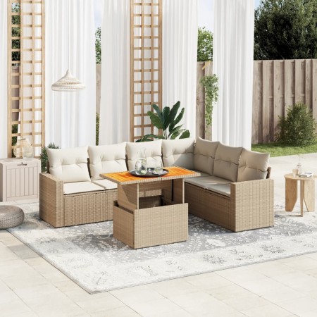 Gartensofagarnitur 7-teilig mit Kissen aus synthetischem Rattan in Beige. von , Gartensets - Ref: Foro24-3271331, Preis: 486,...