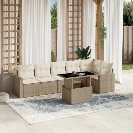 Gartensofagarnitur 7-teilig mit Kissen aus synthetischem Rattan in Beige. von , Gartensets - Ref: Foro24-3267288, Preis: 501,...