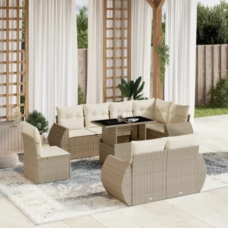 9-piece garden sofa set with beige synthetic rattan cushions by , Garden sets - Ref: Foro24-3268668, Price: 849,42 €, Discoun...