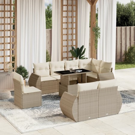 Gartensofagarnitur 9-teilig mit Kissen aus synthetischem Rattan in Beige. von , Gartensets - Ref: Foro24-3268668, Preis: 784,...