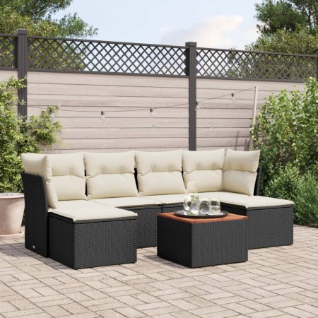 Set de comedor de jardín 7 pzas y cojines ratán sintético negro by , Garden sets - Ref: Foro24-3256098, Price: 387,45 €, Disc...