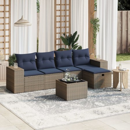 6-piece garden furniture set with gray synthetic rattan cushions by , Garden sets - Ref: Foro24-3264406, Price: 359,62 €, Dis...