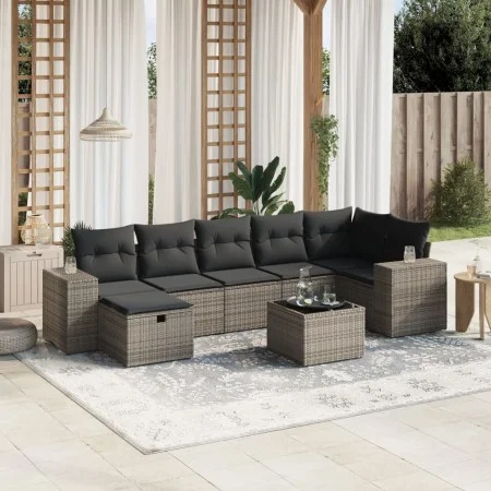 Garden sofa set 8 pieces and gray synthetic rattan cushions by , Garden sets - Ref: Foro24-3264446, Price: 491,80 €, Discount: %