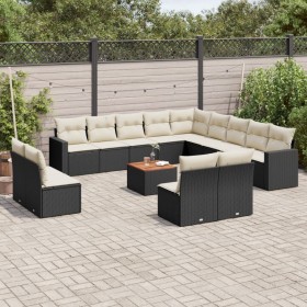 Garden sofa set with 14 pieces of black synthetic rattan and cushions. by , Garden sets - Ref: Foro24-3256707, Price: 799,10 ...