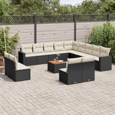Gartensofa-Set und Kissen, 14-teilig, aus schwarzem Kunststoff-Rattan. von , Gartensets - Ref: Foro24-3256707, Preis: 800,22 ...