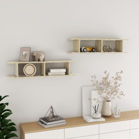 Wall shelves 2 units plywood Sonoma oak 90x18x20 cm by , Shelves and shelves - Ref: Foro24-807199, Price: 34,06 €, Discount: %
