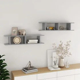 Wall shelves 2 units plywood gray concrete 90x18x20 cm by , Shelves and shelves - Ref: Foro24-807200, Price: 28,74 €, Discoun...