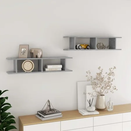 Estantes de pared 2 uds contrachapado gris hormigón 90x18x20 cm de , Estantes y estanterías - Ref: Foro24-807200, Precio: 29,...