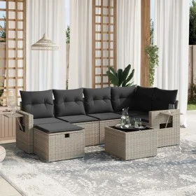 Set de sofás de jardín 7 piezas con cojines ratán PE gris by , Garden sets - Ref: Foro24-3263806, Price: 417,16 €, Discount: %