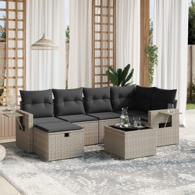 Set de sofás de jardín 7 piezas con cojines ratán PE gris by , Garden sets - Ref: Foro24-3263806, Price: 422,93 €, Discount: %