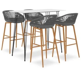 High table and 5-piece bar stools set in white and gray. by , Furniture sets for kitchens and dining rooms - Ref: Foro24-3057...