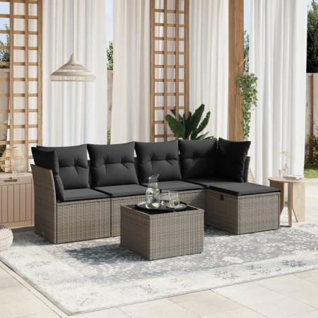 Gartenmöbel-Set 6-teilig mit grauen Polstern aus synthetischem Rattan von , Gartensets - Ref: Foro24-3263146, Preis: 327,35 €...