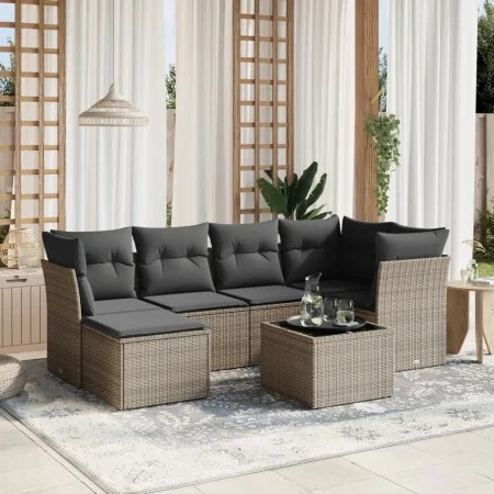 7-piece garden sofa set with gray PE rattan cushions by , Garden sets - Ref: Foro24-3263186, Price: 400,73 €, Discount: %