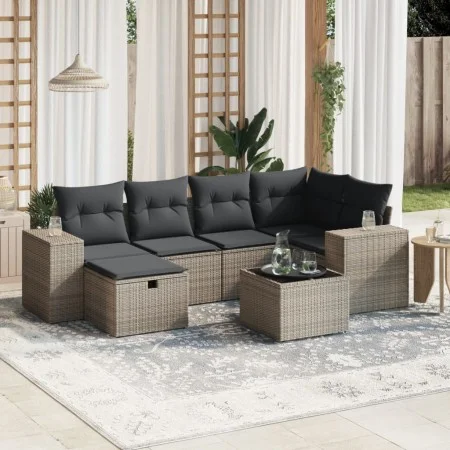 7-piece garden sofa set with gray PE rattan cushions by , Garden sets - Ref: Foro24-3264426, Price: 439,23 €, Discount: %