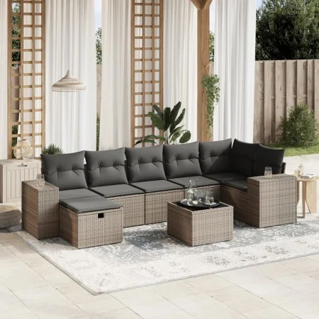 Garden sofa set 8 pieces and gray synthetic rattan cushions by , Garden sets - Ref: Foro24-3264466, Price: 491,21 €, Discount: %