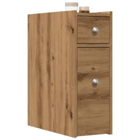Narrow oak artisan wooden bathroom cabinet with wheels by , Lockers and storage cabinets - Ref: Foro24-855294, Price: 71,03 €...