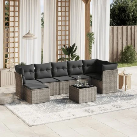 Garden sofa set 8 pieces and gray synthetic rattan cushions by , Garden sets - Ref: Foro24-3263206, Price: 456,61 €, Discount: %