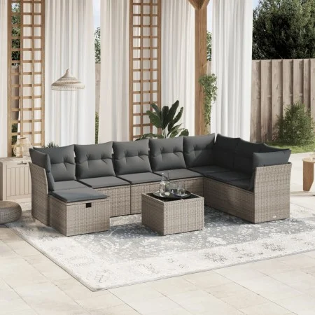 Garden furniture set 9 pieces and gray synthetic rattan cushions by , Garden sets - Ref: Foro24-3263286, Price: 511,45 €, Dis...