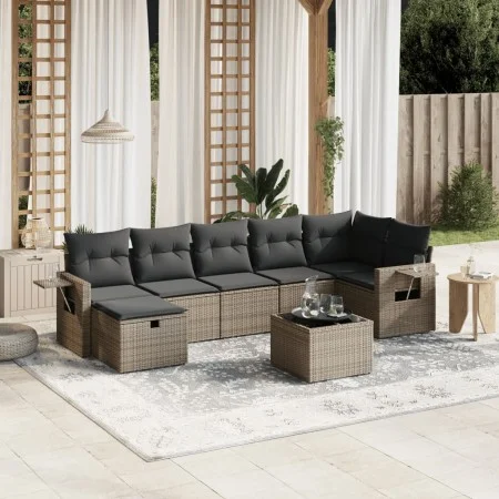 Garden sofa set 8 pieces and gray synthetic rattan cushions by , Garden sets - Ref: Foro24-3263826, Price: 475,51 €, Discount: %