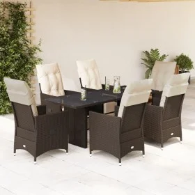 Set de mesa y sillas jardín 7 pzas con cojines ratán PE marrón by , Garden sets - Ref: Foro24-3276921, Price: 881,32 €, Disco...