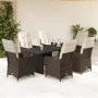 Set de mesa y sillas jardín 7 pzas con cojines ratán PE marrón by , Garden sets - Ref: Foro24-3276921, Price: 876,54 €, Disco...