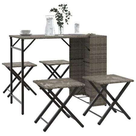 Juego de comedor de jardín plegable 5 piezas ratán PE gris by , Garden sets - Ref: Foro24-365946, Price: 168,40 €, Discount: %